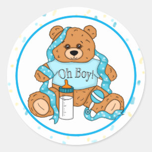 Pegatina Redonda Oso de Teddy azul y amarillo personalizado