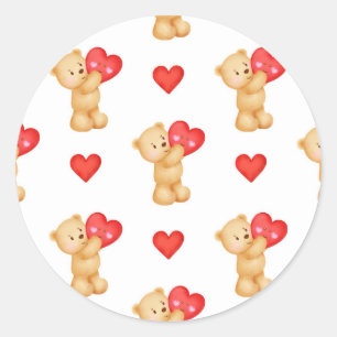 Pegatina Redonda Oso De Teddy Con Diseño Cardíaco, El día de San Va