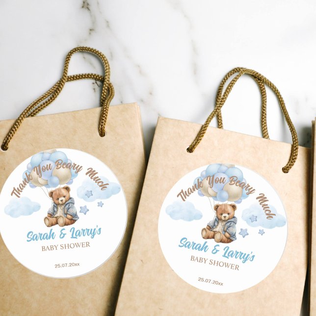 Pegatina Redonda Oso de Teddy ducha bebé bebe esperar lindo teddy (Teddy bear baby shower favor thank you stickers)