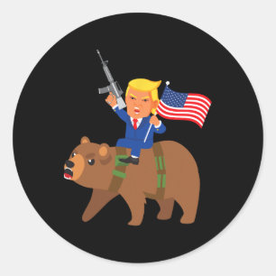 Pegatina Redonda Oso de Trump Pistola Merica Elección Donald Republ