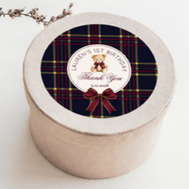 Pegatina Redonda Oso Dulce Primer Cumpleaños Polo Teddy Oso Tapado