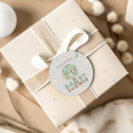 Pegatina Redonda Oso en Baby Shower de globo aerostático verde