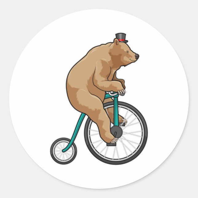 Pegatina Redonda Oso en circo con bicicleta (Anverso)