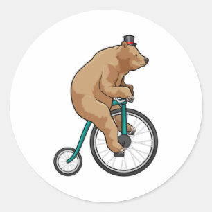 Pegatina Redonda Oso en circo con bicicleta