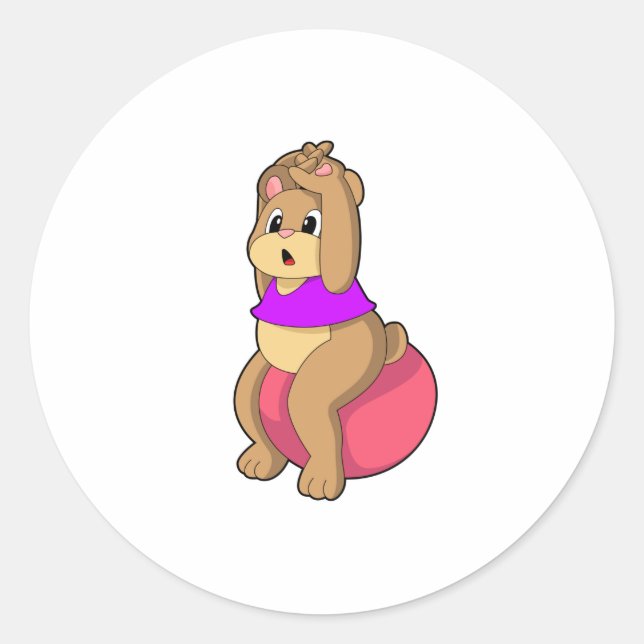 Pegatina Redonda Oso en fitness con balón de ejercicio.PNG (Anverso)