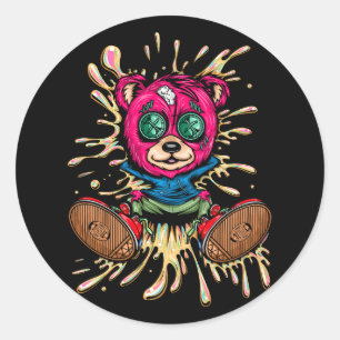 Pegatina Redonda Oso En La Miel