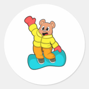 Pegatina Redonda Oso en los deportes de snowboard