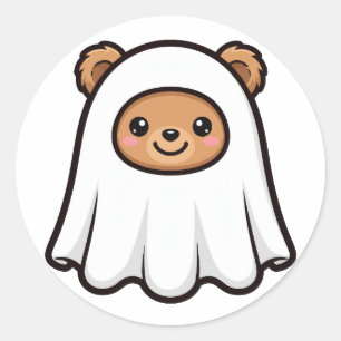 Pegatina Redonda Oso fantasma lindo de Halloween