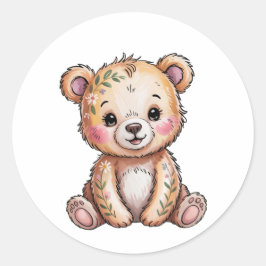 Pegatina Redonda Oso Floral Podemos Esperar A Baby Shower