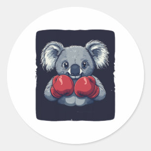 Pegatina Redonda Oso Koala Lindo Con Habilidades Serias De Boxeo Pa