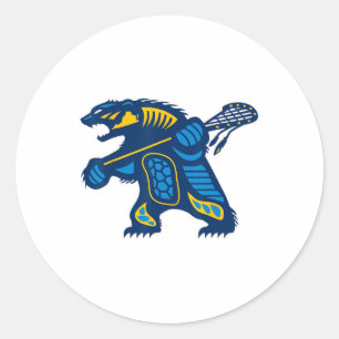 Pegatina Redonda Oso Lacrosse Indígena