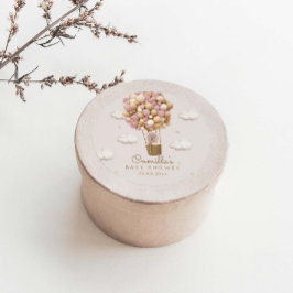 Pegatina Redonda Oso lindo con Chica de globos Baby Shower