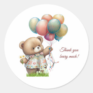 Pegatina Redonda Oso lindo con globos personalizados