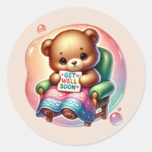 Pegatina Redonda Oso lindo para desearte una pronta recuperación