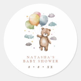 Pegatina Redonda Oso lindo y globos Baby Shower Favor