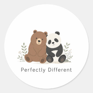 Pegatina Redonda Oso Lindo y Panda Neurodiversidad Inclusión