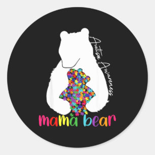 Pegatina Redonda Oso mamá amor apoyo conciencia autismo rompecabeza