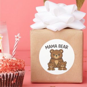 Pegatina Redonda Oso Mamá y Cachorros Ositos Familia Tierna Caricat