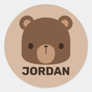 Pegatina Redonda Oso marrón lindo con nombre personalizado