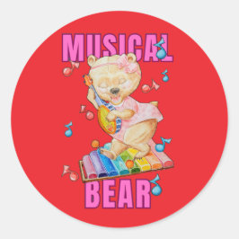 Pegatina Redonda Oso Musical Sticker