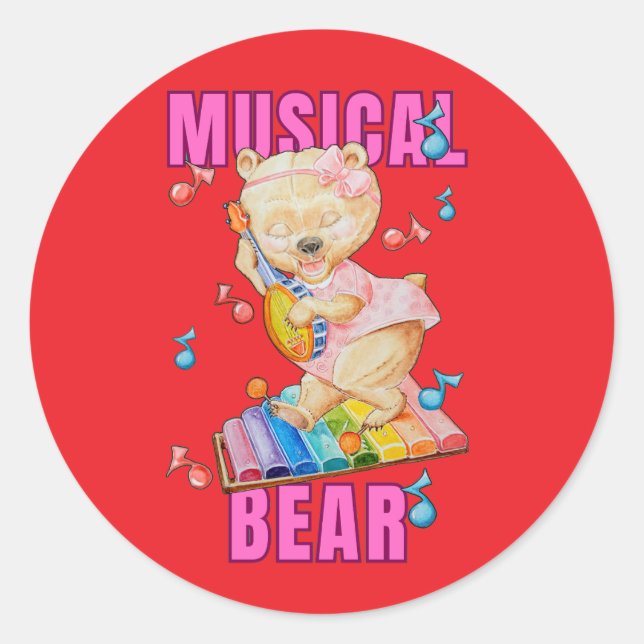 Pegatina Redonda Oso Musical Sticker (Anverso)