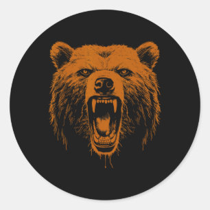Pegatina Redonda Oso Naranja Enojado Oso Grizzly Senderismo Camping
