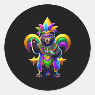 Pegatina Redonda Oso Negro Mardi Gras Lindo