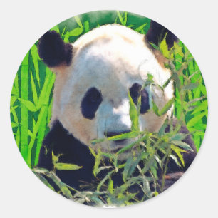 Pegatina Redonda Oso Panda Adorable con hojas de bambú sabrosas