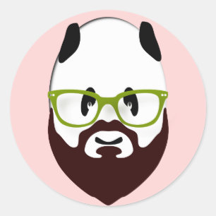 Pegatina Redonda Oso panda con barba