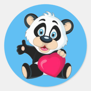 Pegatina Redonda Oso Panda con corazón