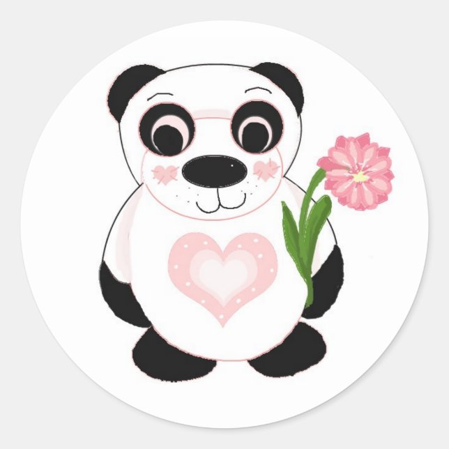 Pegatina Redonda Oso Panda Dulce con Flor (Anverso)