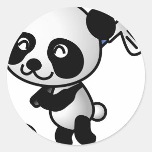 Pegatina Redonda oso panda lindo adorable animal negro blanco dulce