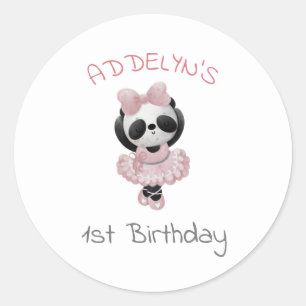 Pegatina Redonda Oso Panda Lindo Bailarina Cumpleaños 1er año Niño