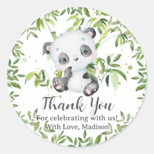 Pegatina Redonda Oso Panda Lindo Verde Cumpleaños Baby Shower