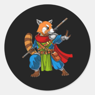 Pegatina Redonda Oso Panda Rojo Ninja Samurai Guerrero Funny Kung F