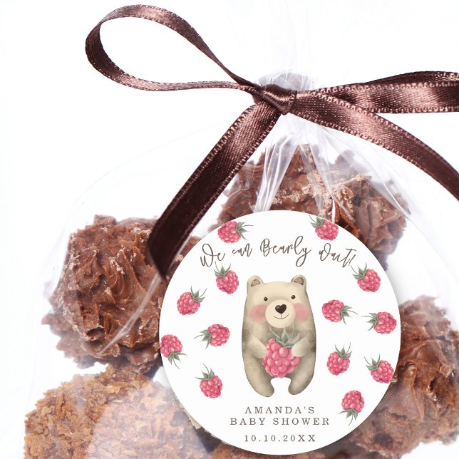 Pegatina Redonda Oso - podemos esperar con ansiedad la ducha de beb (Subido por el creador)