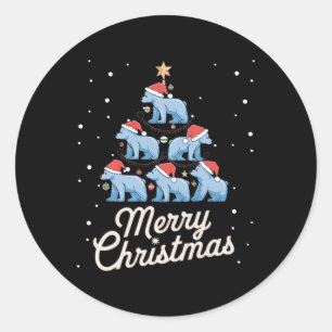 Pegatina Redonda Oso Polar Árbol De Navidad Con Árbol De Navidad Me