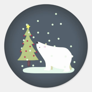 Pegatina Redonda Oso Polar Árbol de Navidad de los navidades