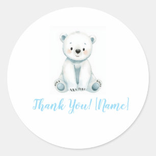 Pegatina Redonda Oso Polar Bebé Agradable Favor de Gracias en Acuar
