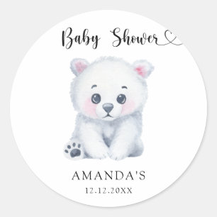Pegatina Redonda Oso polar bebé - Baby Shower