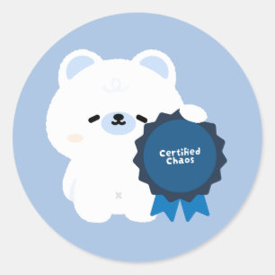Pegatina Redonda Oso Polar Caos Certificado