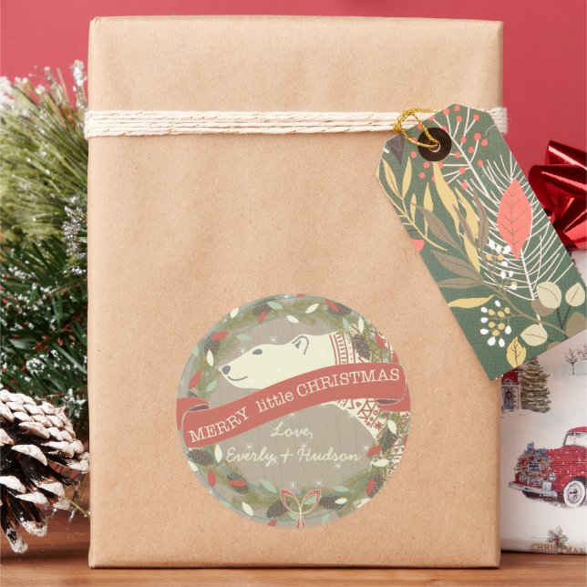 Pegatina Redonda Oso Polar Cereza Navidades Garland de la luz (Vacaciones)