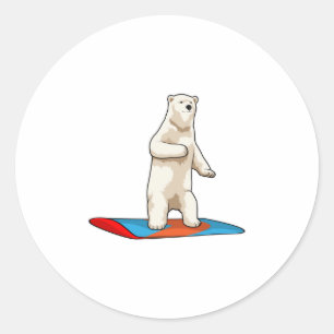 Pegatina Redonda Oso polar como snowboard con Snowboard