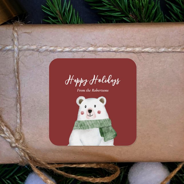 Pegatina Redonda Oso Polar Cuaderno con Carne Verde Felices Fiestas (Subido por el creador)