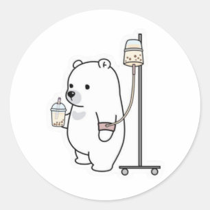 Pegatina Redonda Oso Polar de Bubble Tea IV