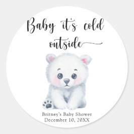 Pegatina Redonda Oso polar de invierno - bebe hace frío afuera