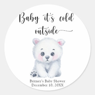 Pegatina Redonda Oso polar de invierno - bebe hace frío afuera