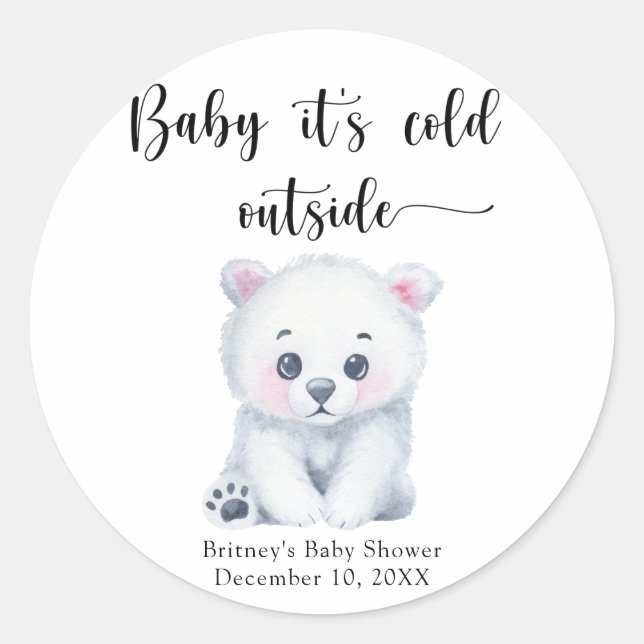 Pegatina Redonda Oso polar de invierno - bebe hace frío afuera (Anverso)