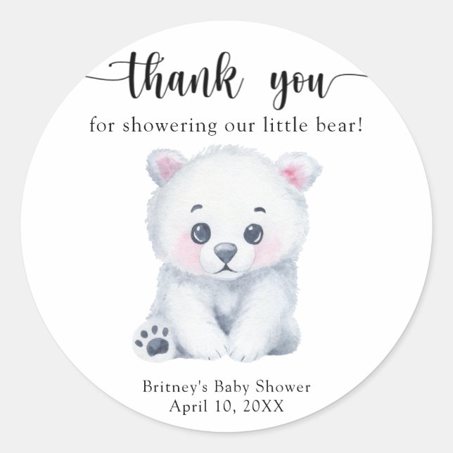 Pegatina Redonda Oso polar de invierno - gracias (Anverso)