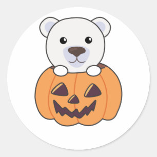 Pegatina Redonda Oso Polar En Calabaza Dulce Osos Polares Felices